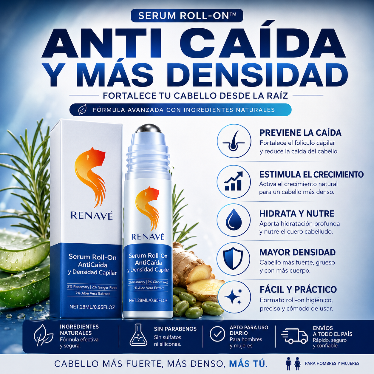 Serum Roll-On AntiCaída y Densidad Capilar RENAVÉ™ (28 ml)