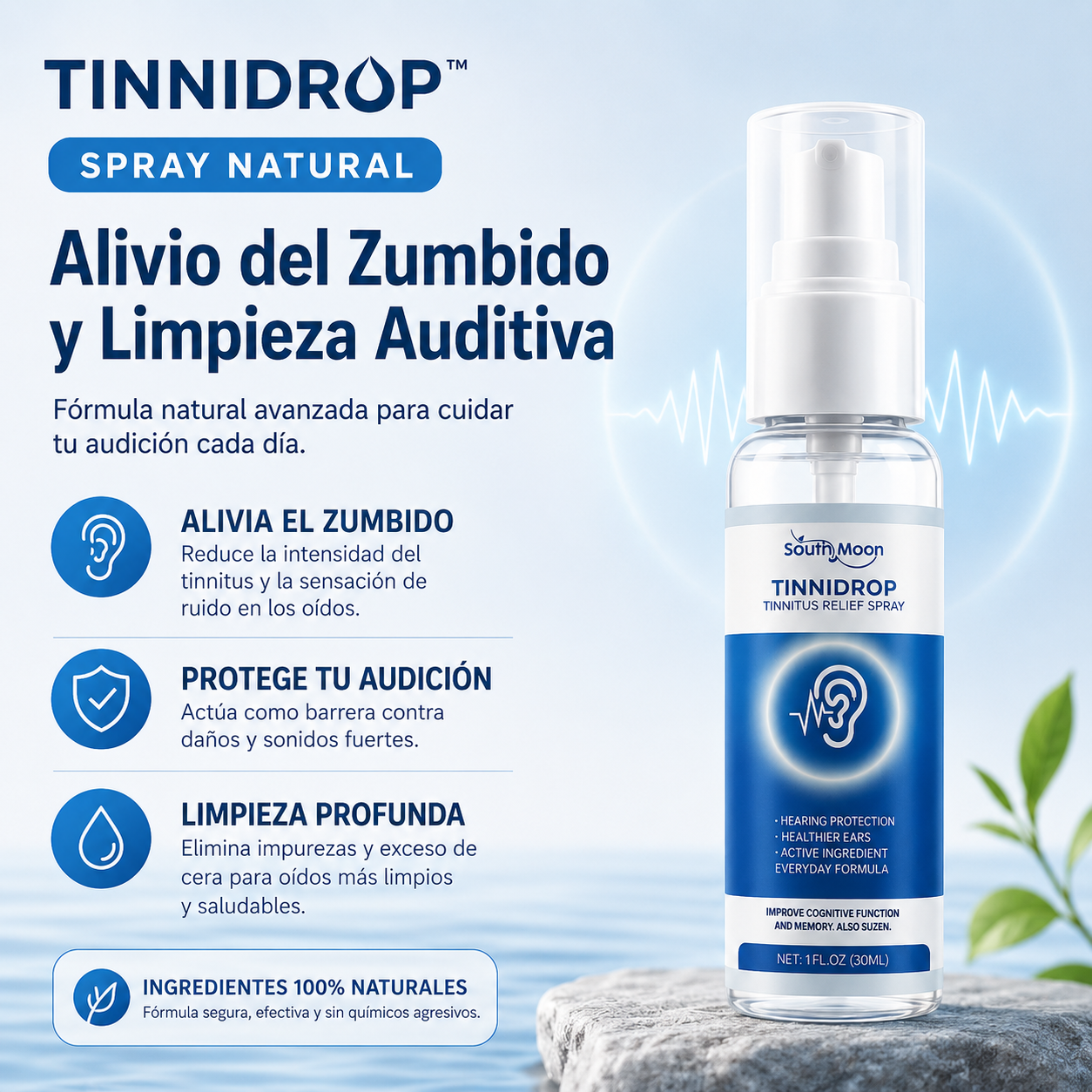 TinniDrop™ — Spray Natural para Alivio de Zumbido y Limpieza Auditiva (60ml)