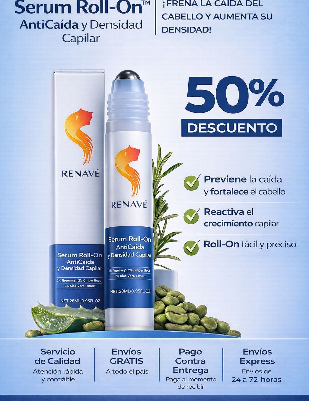 Serum Roll-On RENAVÉ anticaida y densidad capilar